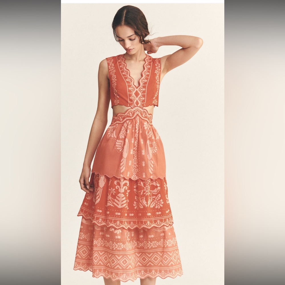 FARM Rio Coral Cutout Embroidered Midi Dress - Picture 1 of 7